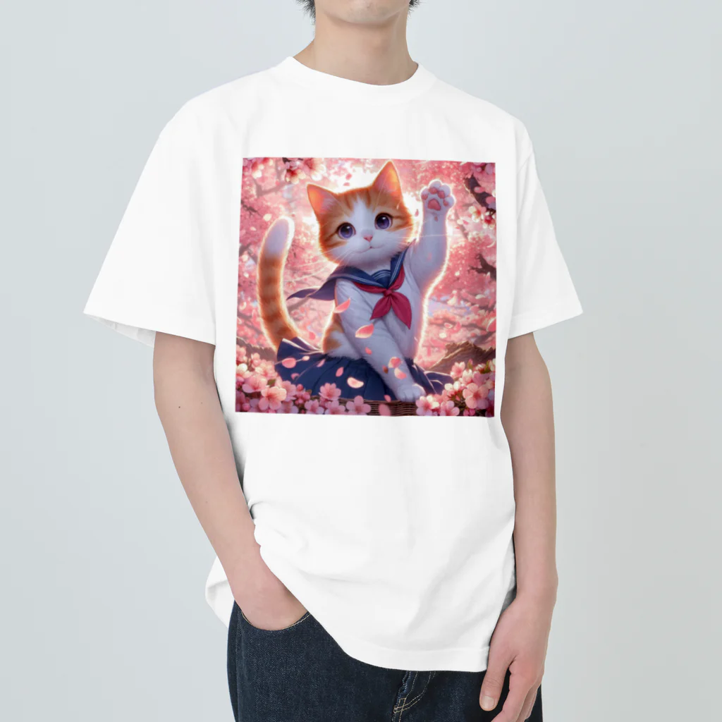 ParadigmStar　パラダイムスターの桜咲く華の学生猫 hana Heavyweight T-Shirt