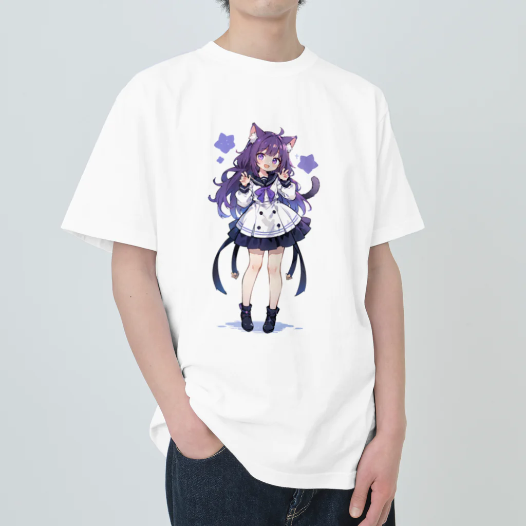 kawaii女の子専門ショップのにゃんにゃん猫ちゃん女の子 ヘビーウェイトTシャツ