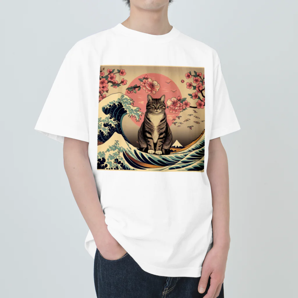 ParadigmStar　パラダイムスターの浮世絵猫　波桜 Heavyweight T-Shirt