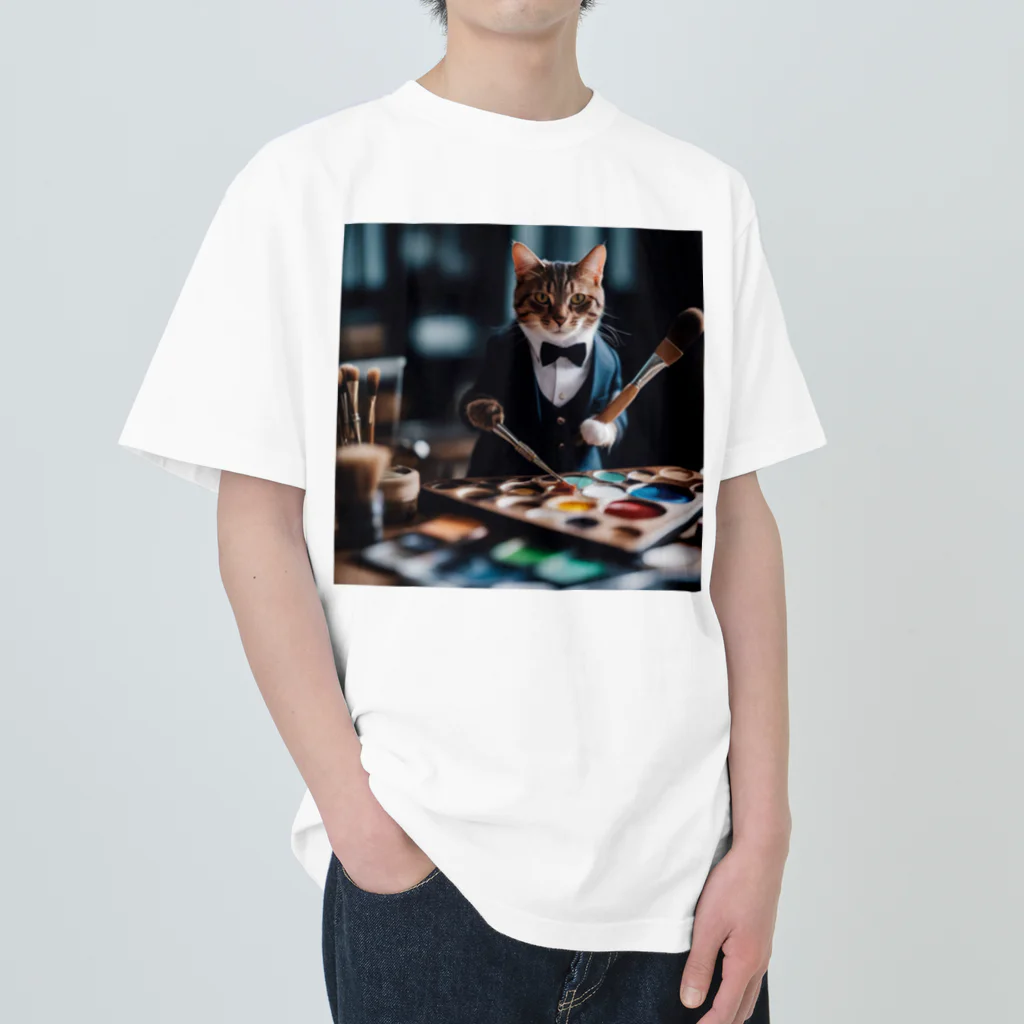 Koroniumの一匹の個性的な猫が絵筆を握っています ヘビーウェイトTシャツ