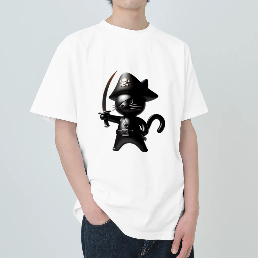 NO CAT NO LIFE の猫×海賊×フィギュア風 Heavyweight T-Shirt