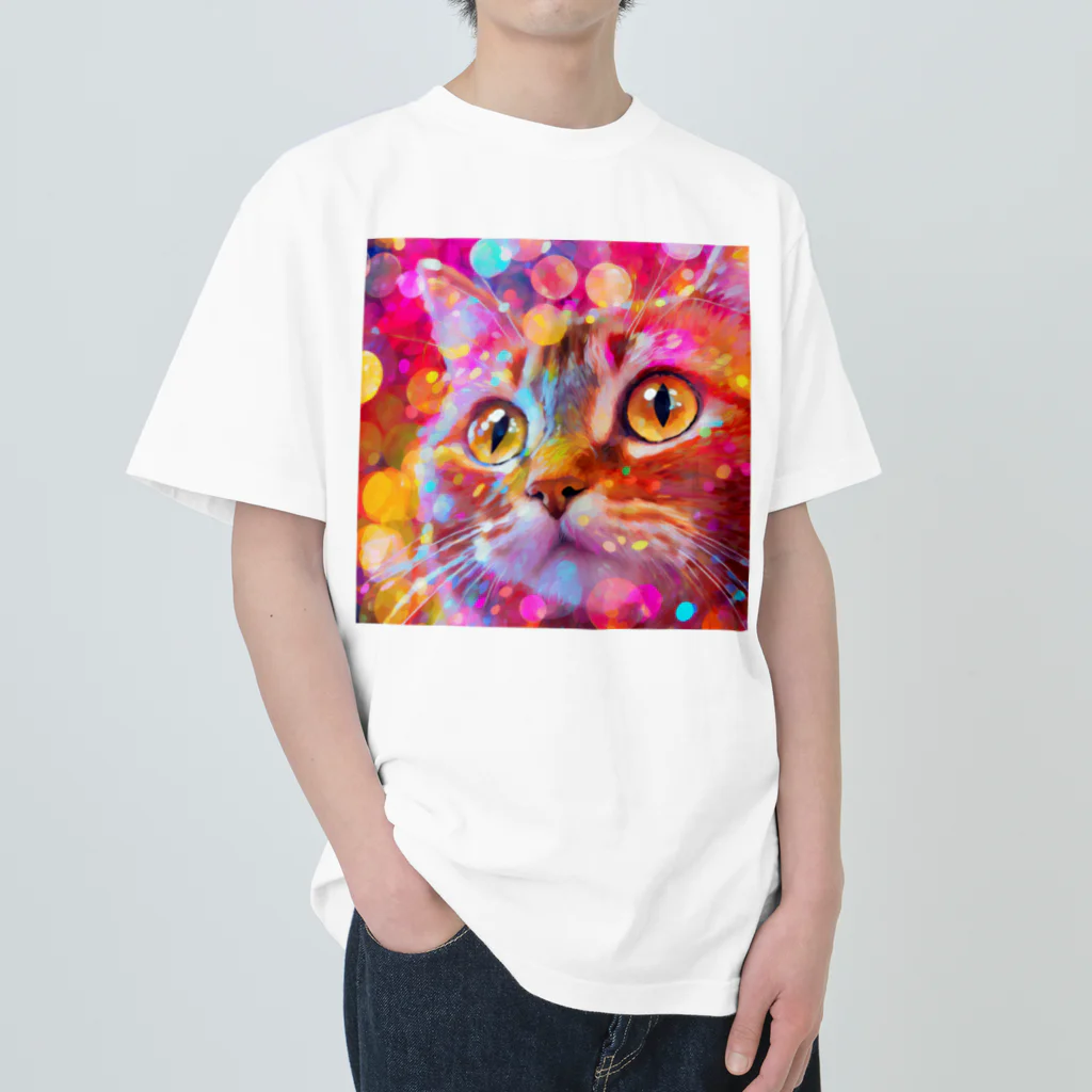 ccccatのキラキラ猫3 ヘビーウェイトTシャツ