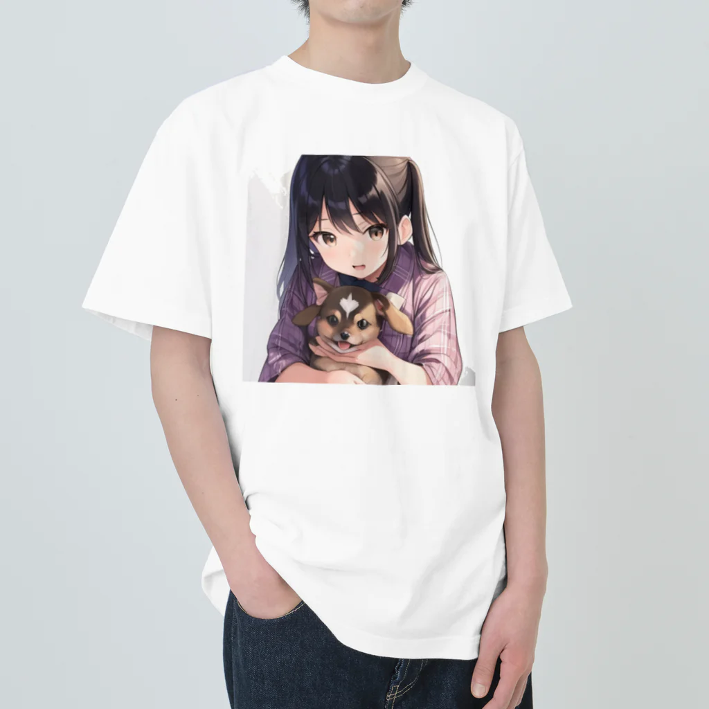 あかいはちの犬と少女 ヘビーウェイトTシャツ