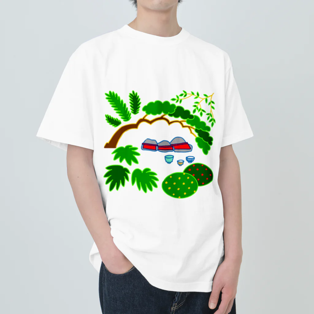 しりわれるの石仏と植栽 ヘビーウェイトTシャツ