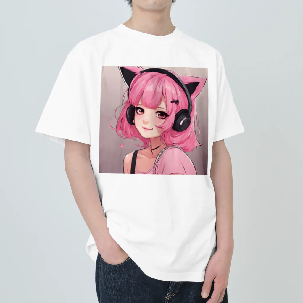 プリンゴブリンのネコミミピンクさん Heavyweight T-Shirt