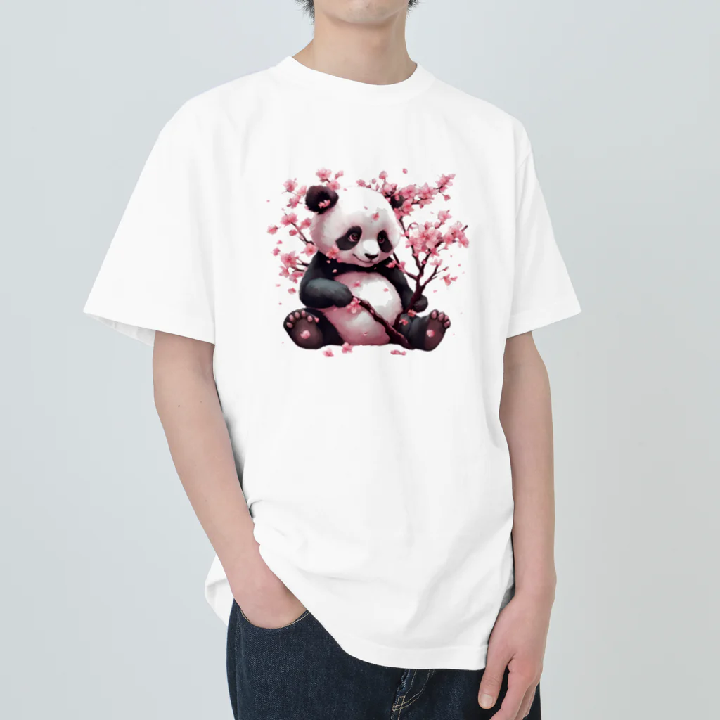 waterpandaのパンダと桜 ヘビーウェイトTシャツ