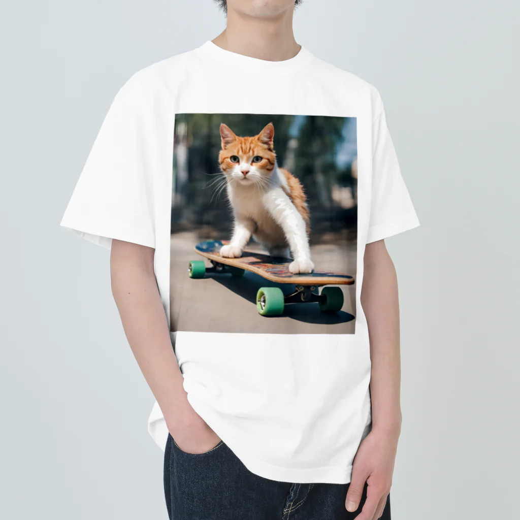 ゴーアップのa cat on the skateboard（スケボネコ） ヘビーウェイトTシャツ