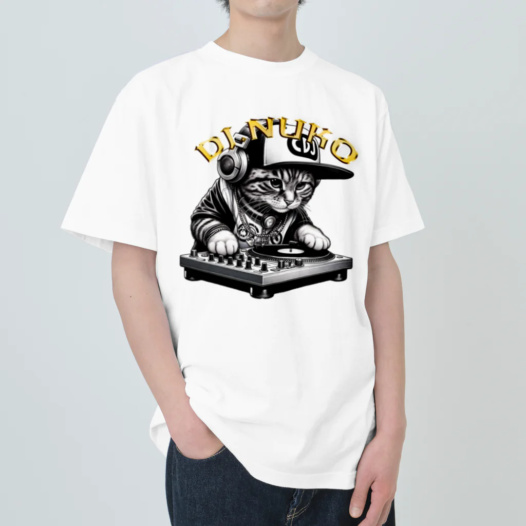 HIPHOPぬこ様のDJ.NUKO(DJ.ぬこ) ヘビーウェイトTシャツ