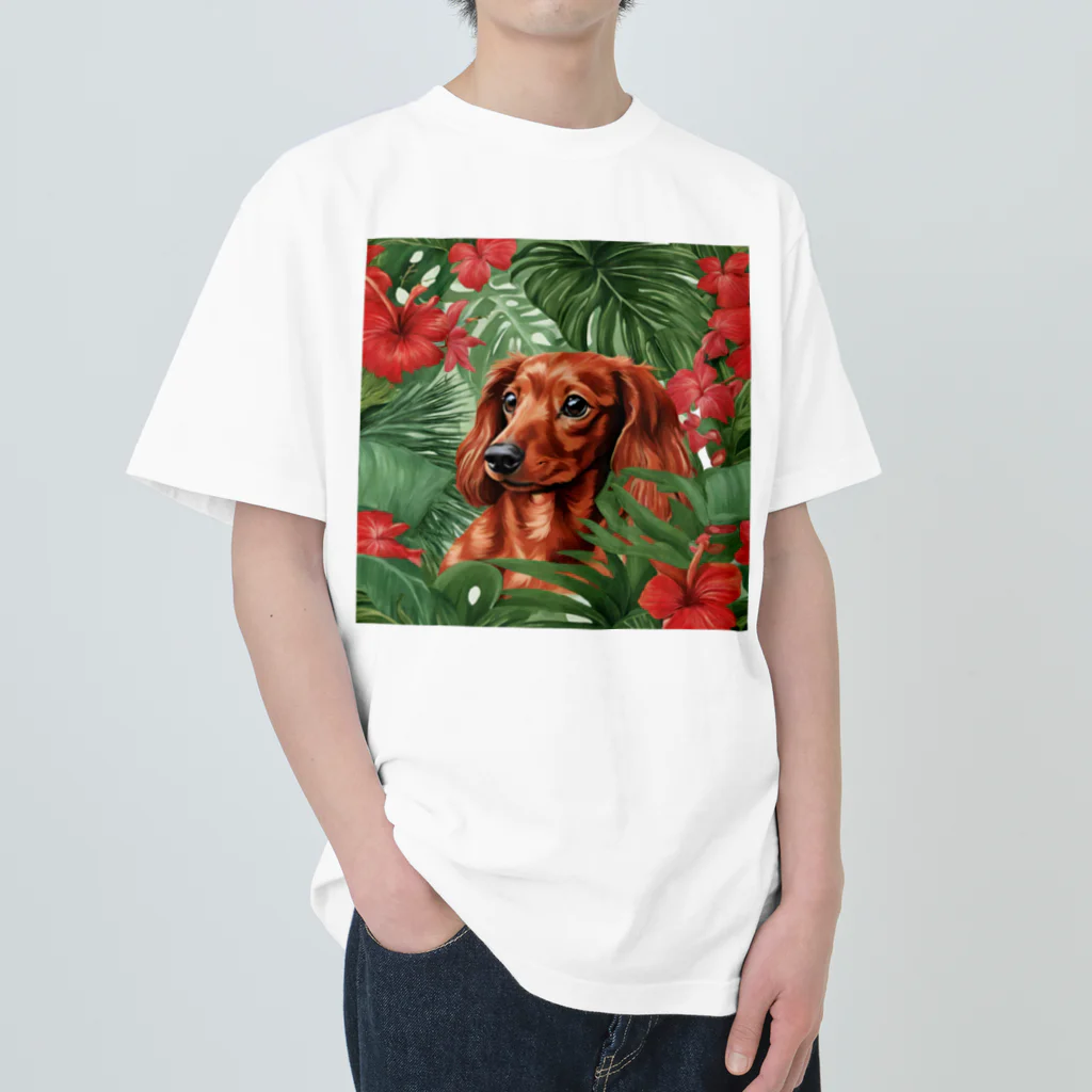 Duckshund LOVEのトロピカルダックス ヘビーウェイトTシャツ