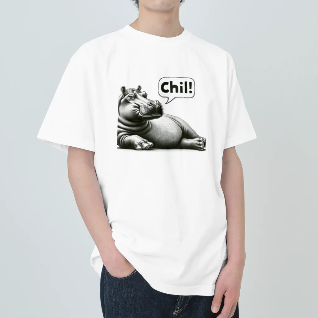 momoRockのデッサンタッチ カバ(Chil) ヘビーウェイトTシャツ