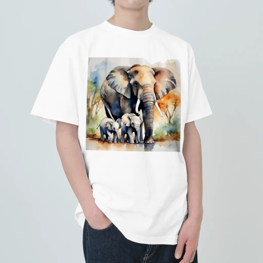 Earth-Harmonyのゾウの親子　水彩4 Heavyweight T-Shirt