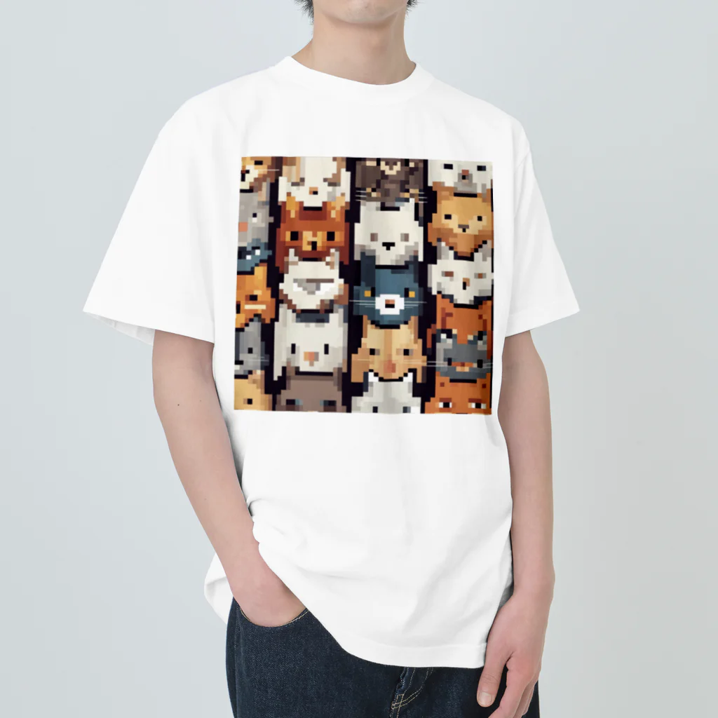 動物ドットのぎっしりぼーっとネコドット ヘビーウェイトTシャツ