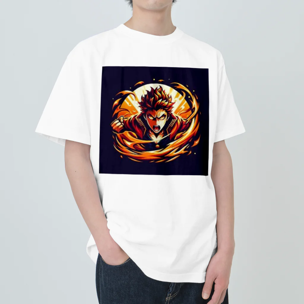 炎のアニメグッズショップの熱血アニメキャラクター オリジナルイラストグッズ Heavyweight T-Shirt