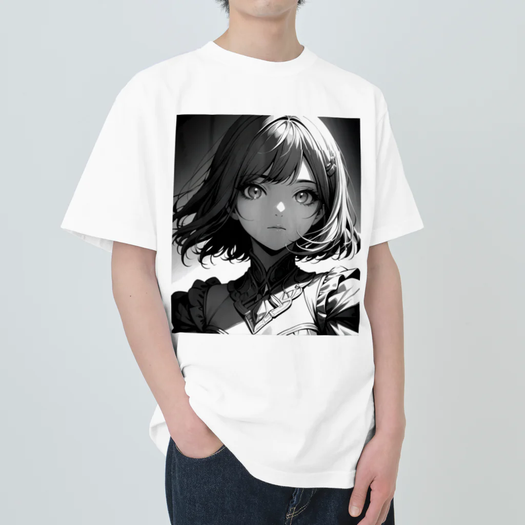 Relaxing Beatsのモノクロ美少女 Heavyweight T-Shirt