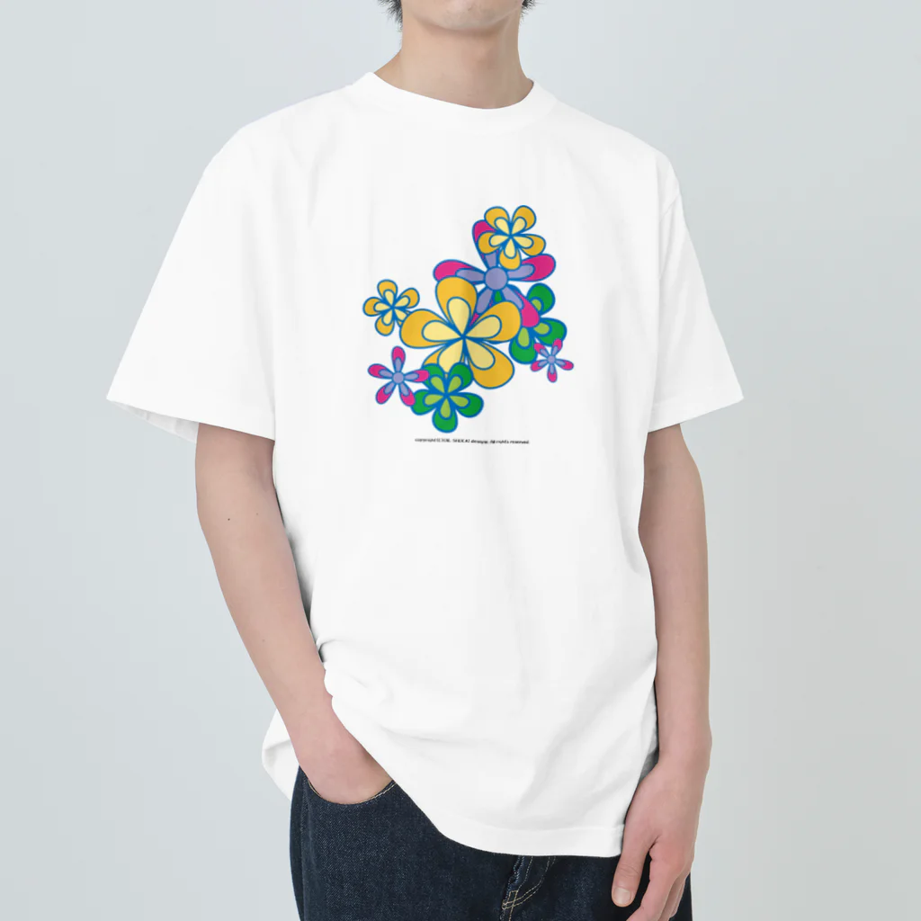 ファンシーTシャツ屋のカラフルフラワーアート Heavyweight T-Shirt