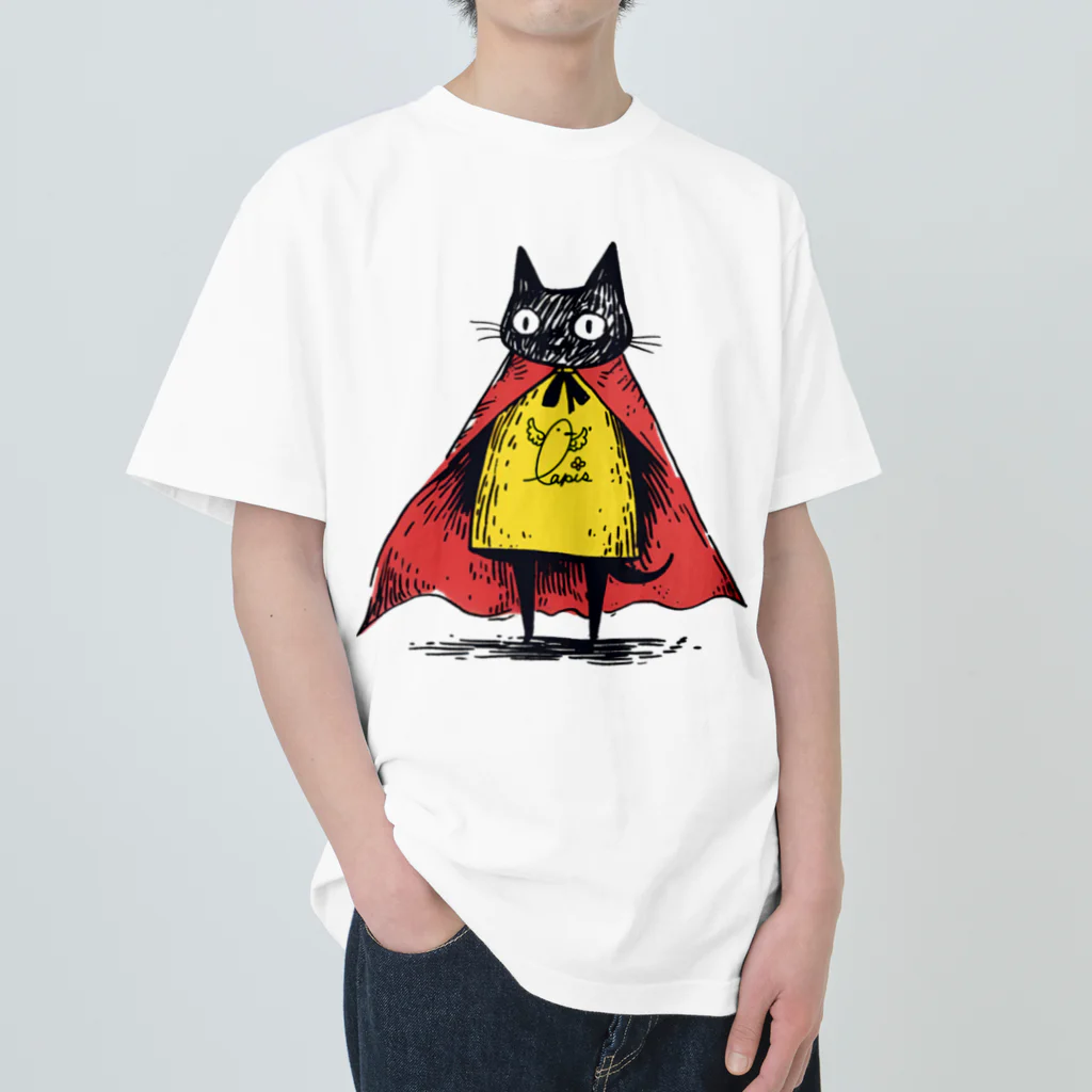 Lapis SHOPの黒猫ヒーロー Heavyweight T-Shirt