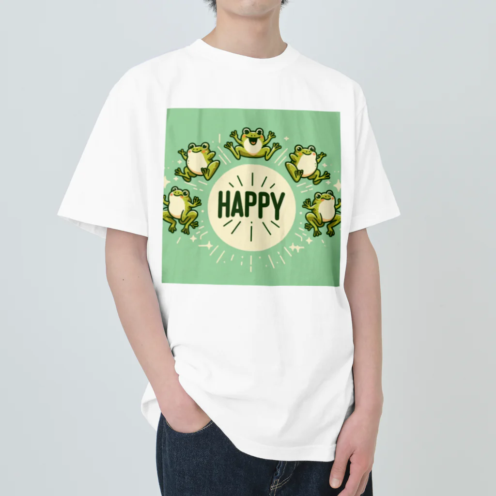 カエルグッズのHAPPYカエル5匹 ヘビーウェイトTシャツ