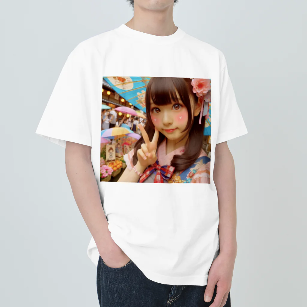 homarengeの和傘の女の子 ヘビーウェイトTシャツ