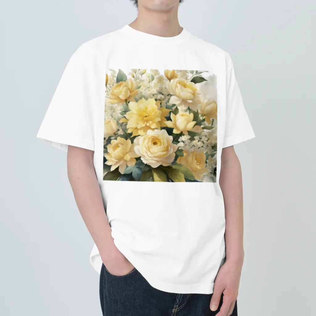 okierazaのペールイエローテーマの花束 ヘビーウェイトTシャツ