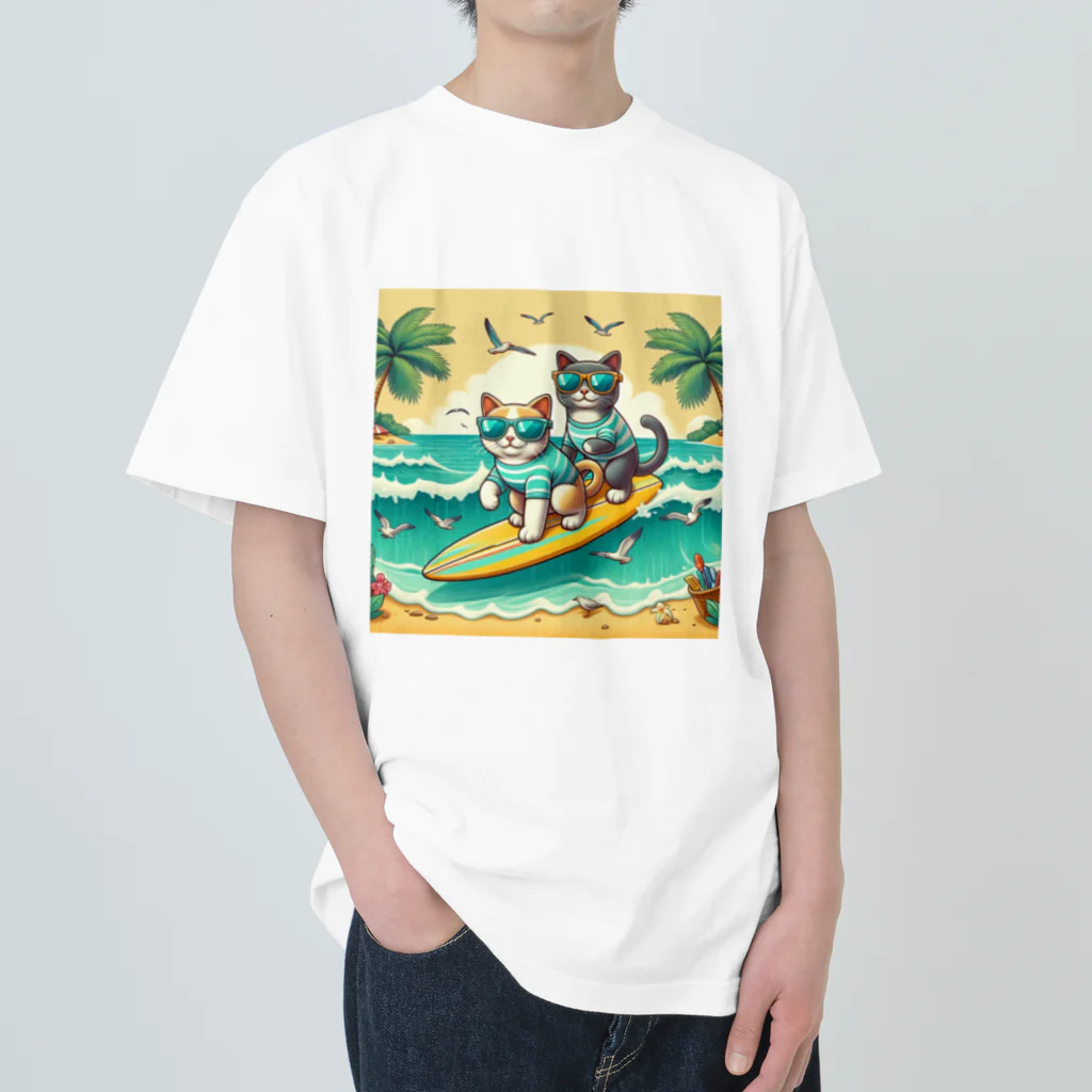 Cielo5924のバカンスキャッツ・サーフィン Heavyweight T-Shirt