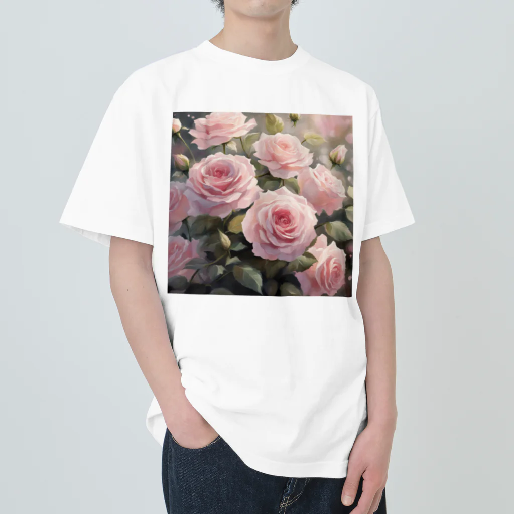 okierazaのペールピンクのバラの花束 ヘビーウェイトTシャツ