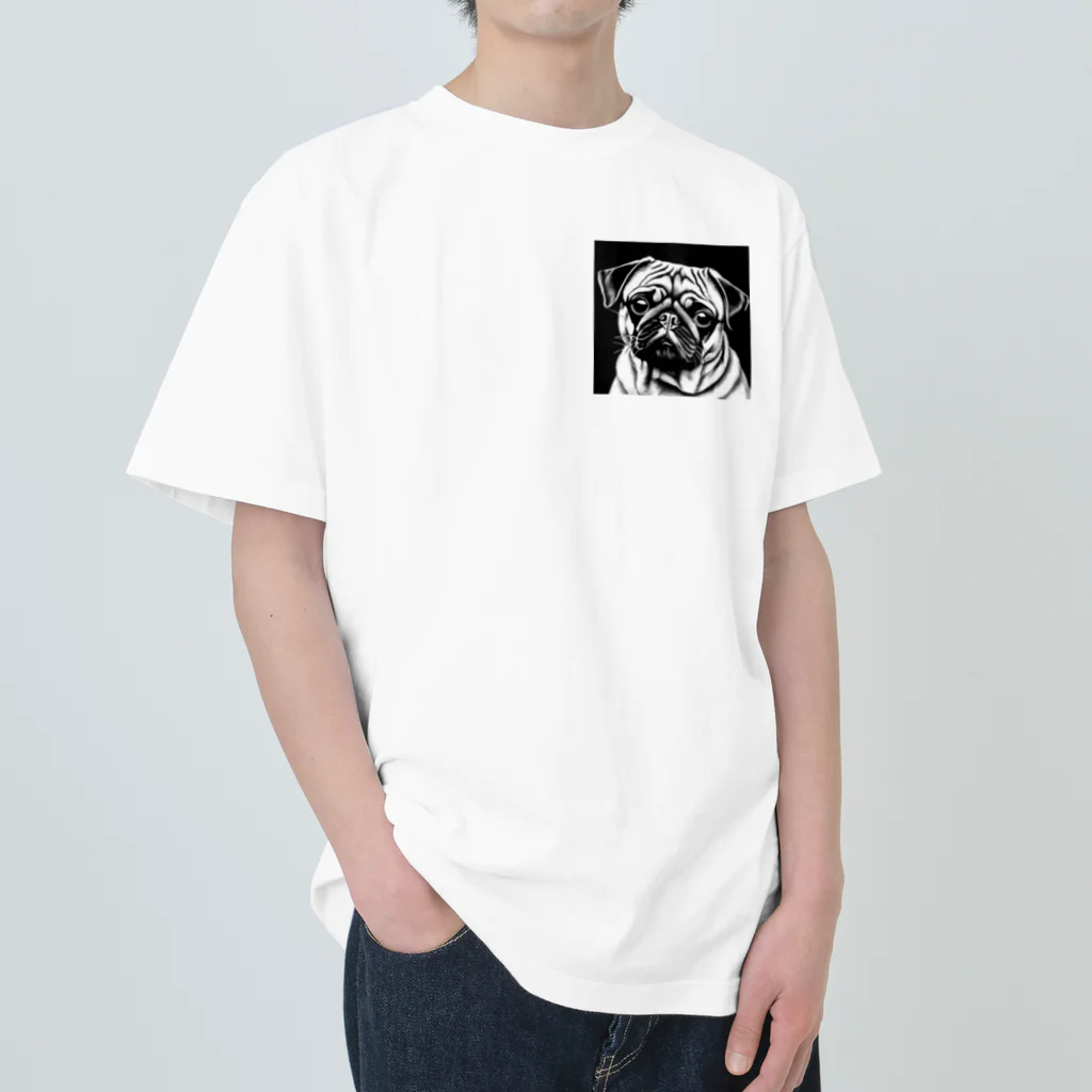 tune1014の水墨画調のパグ Heavyweight T-Shirt