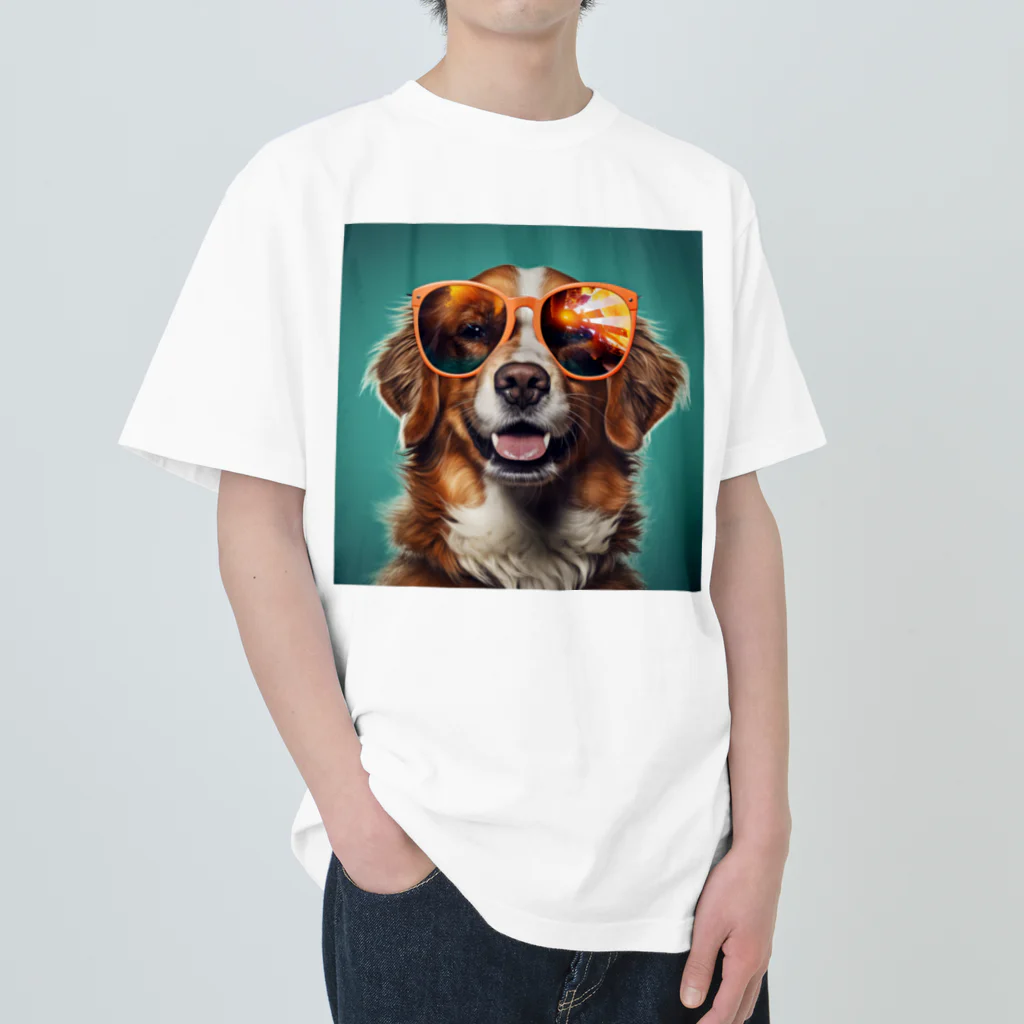 AQUAMETAVERSEのサングラスをかけた、かわいい犬 Marsa 106 Heavyweight T-Shirt