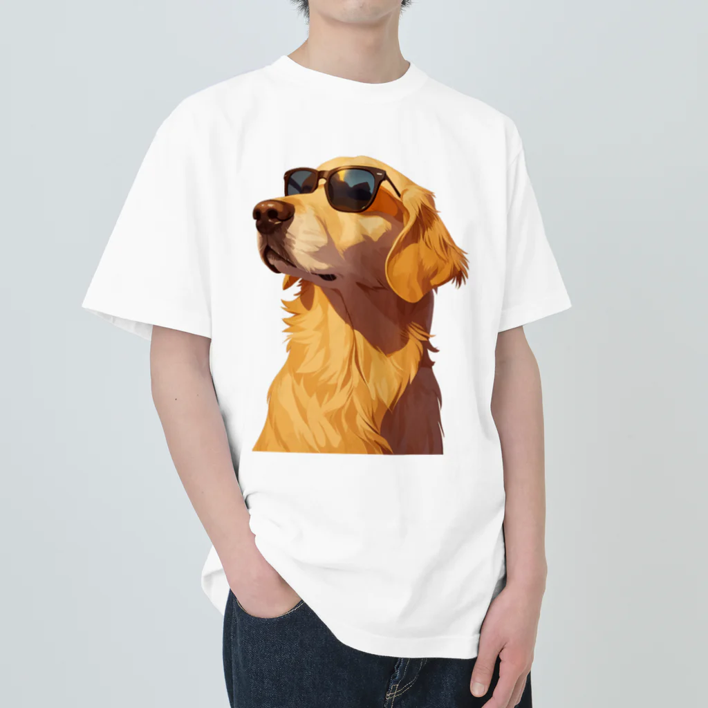 AQUAMETAVERSEのサングラスをかけた、かわいい犬 Marsa 106 ヘビーウェイトTシャツ