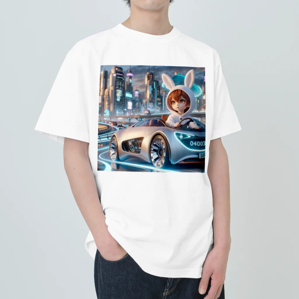 ユサユサしてるキャラクターショップのユサユサしながら未来の車で未来都市をドライブ Heavyweight T-Shirt