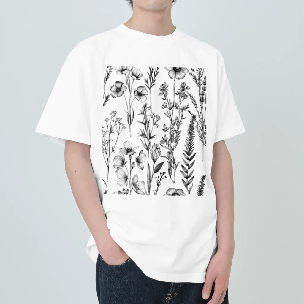 Chi3のモノクロームの植物図鑑 ヘビーウェイトTシャツ