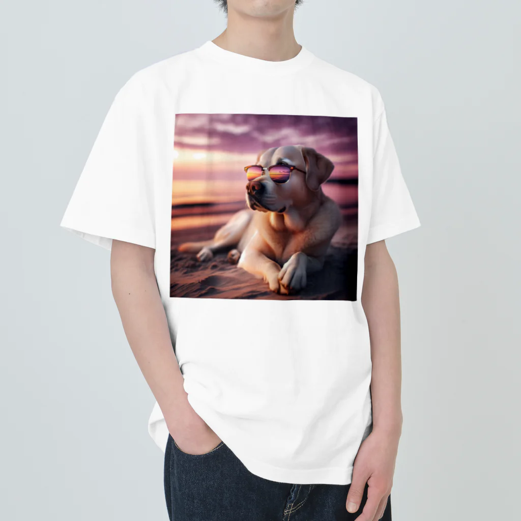 AQUAMETAVERSEのサングラスをかけた、かわいい犬 Marsa 106 Heavyweight T-Shirt