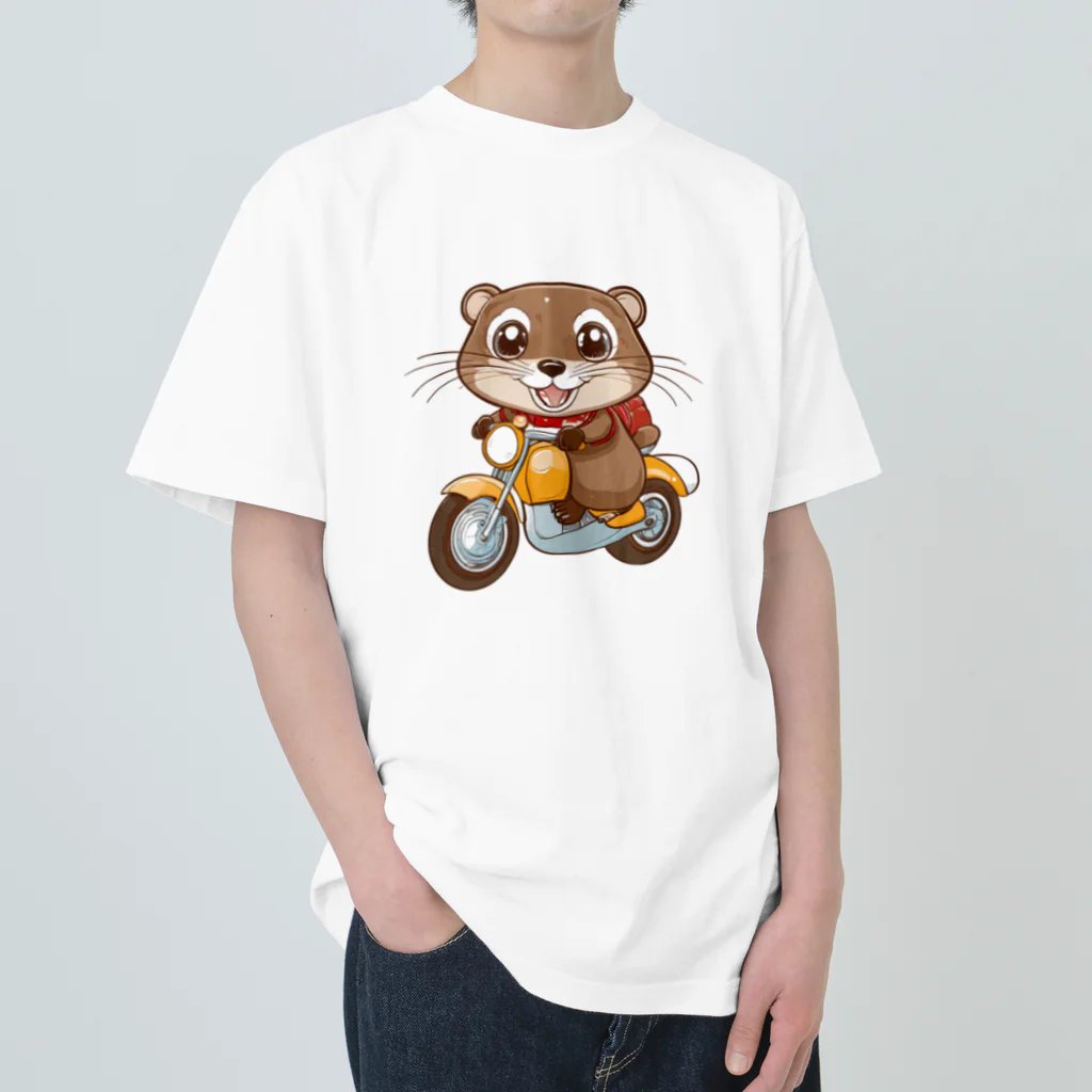 いろは物語のコツメカワウソがツーリング ヘビーウェイトTシャツ