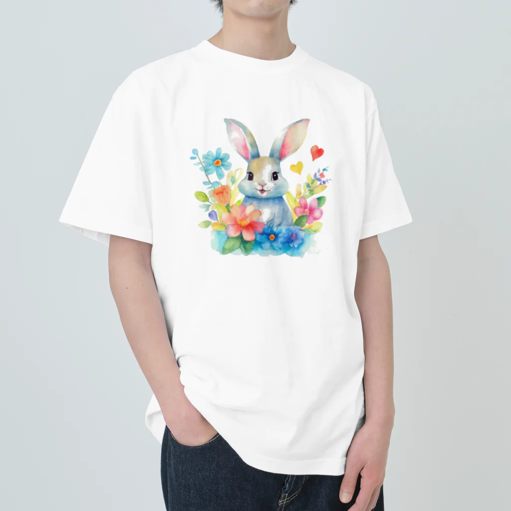 うさぎやの花に囲まれたうさぎ2 Heavyweight T-Shirt