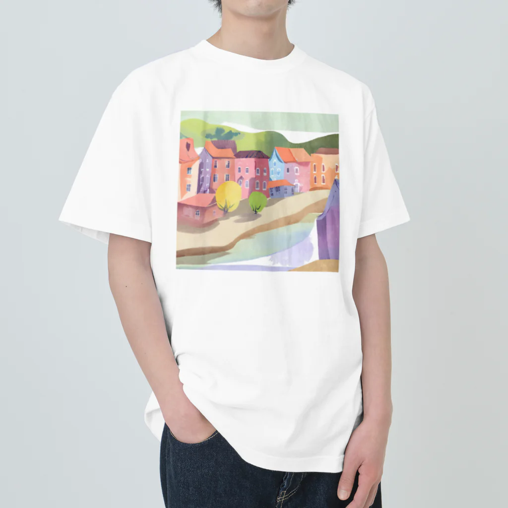 decnaの川沿いの街並み Heavyweight T-Shirt