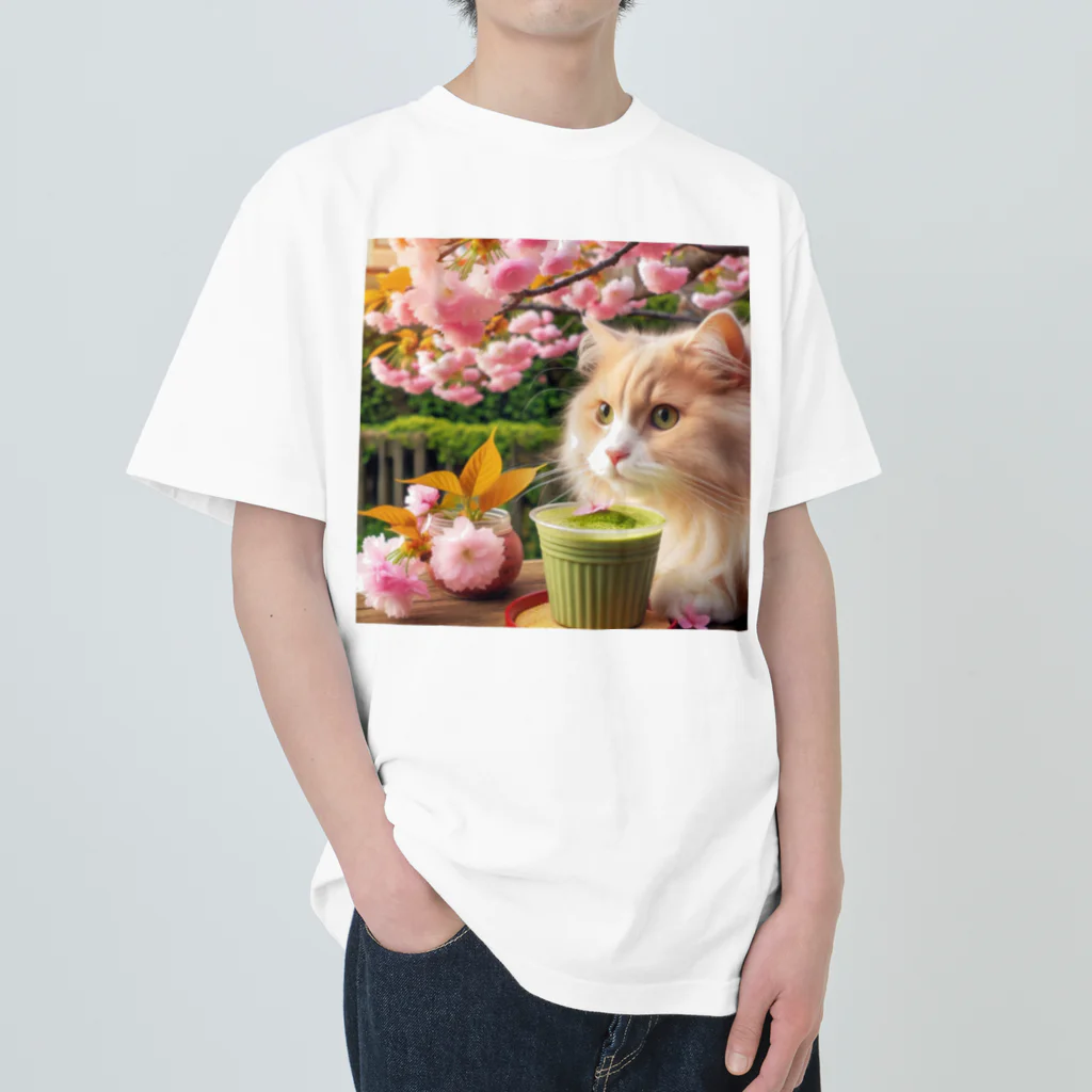 猫と紡ぐ物語の春の訪れを告げる桜満開 Heavyweight T-Shirt