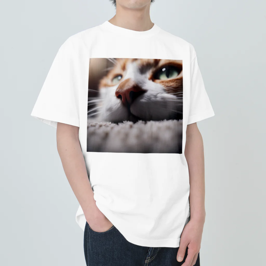 feliceのカーペットでごろんとする猫 ヘビーウェイトTシャツ