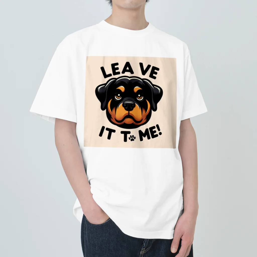 keikei5の力強い表情を見せるロットワイラー🐾 ヘビーウェイトTシャツ