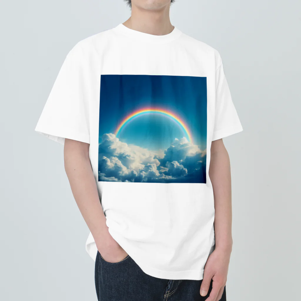 青と緑の青い空と虹 ヘビーウェイトTシャツ