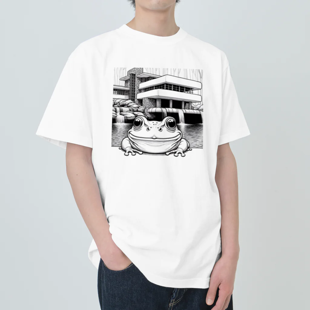 archifrogの落水荘風の建築物に佇むカエル Heavyweight T-Shirt