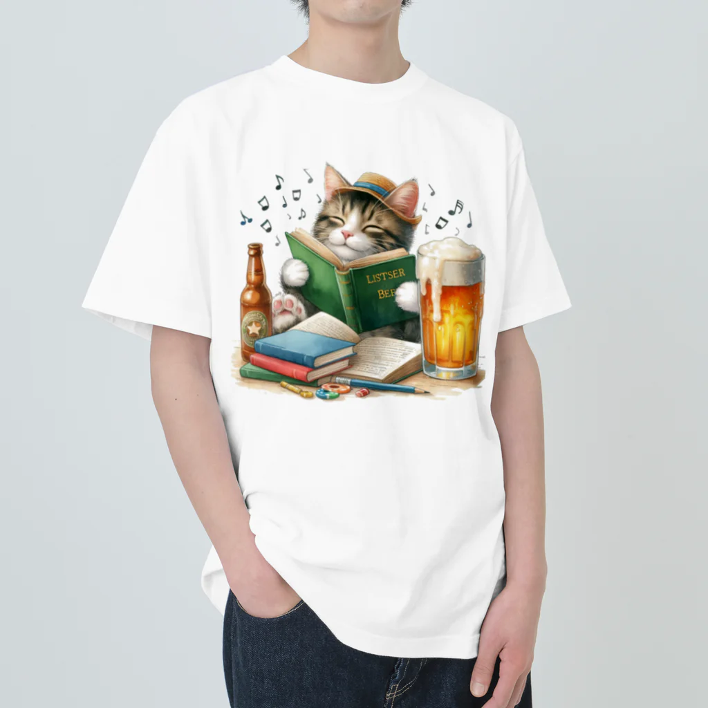 TEXT ANDの猫、本、ビール。愉しい。 Heavyweight T-Shirt