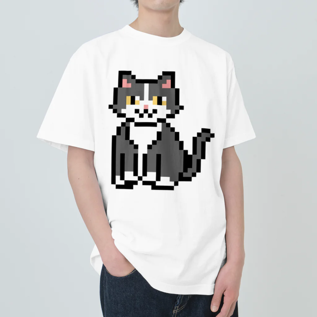 モチクマのハチワレ猫のドット絵 Heavyweight T-Shirt