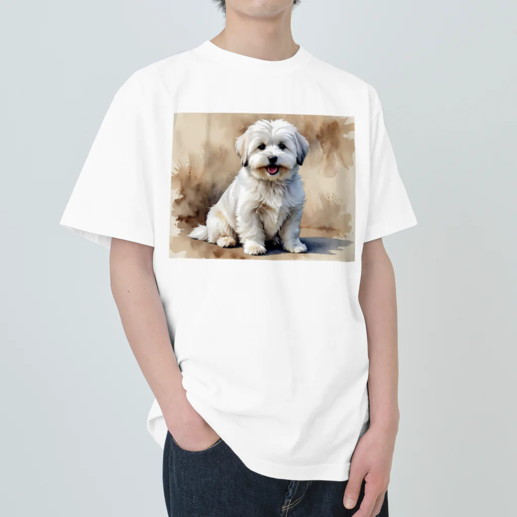 Animal Illustration shopのコトン・ド・テュレアール　Coton de Tulear　水彩画風 ヘビーウェイトTシャツ