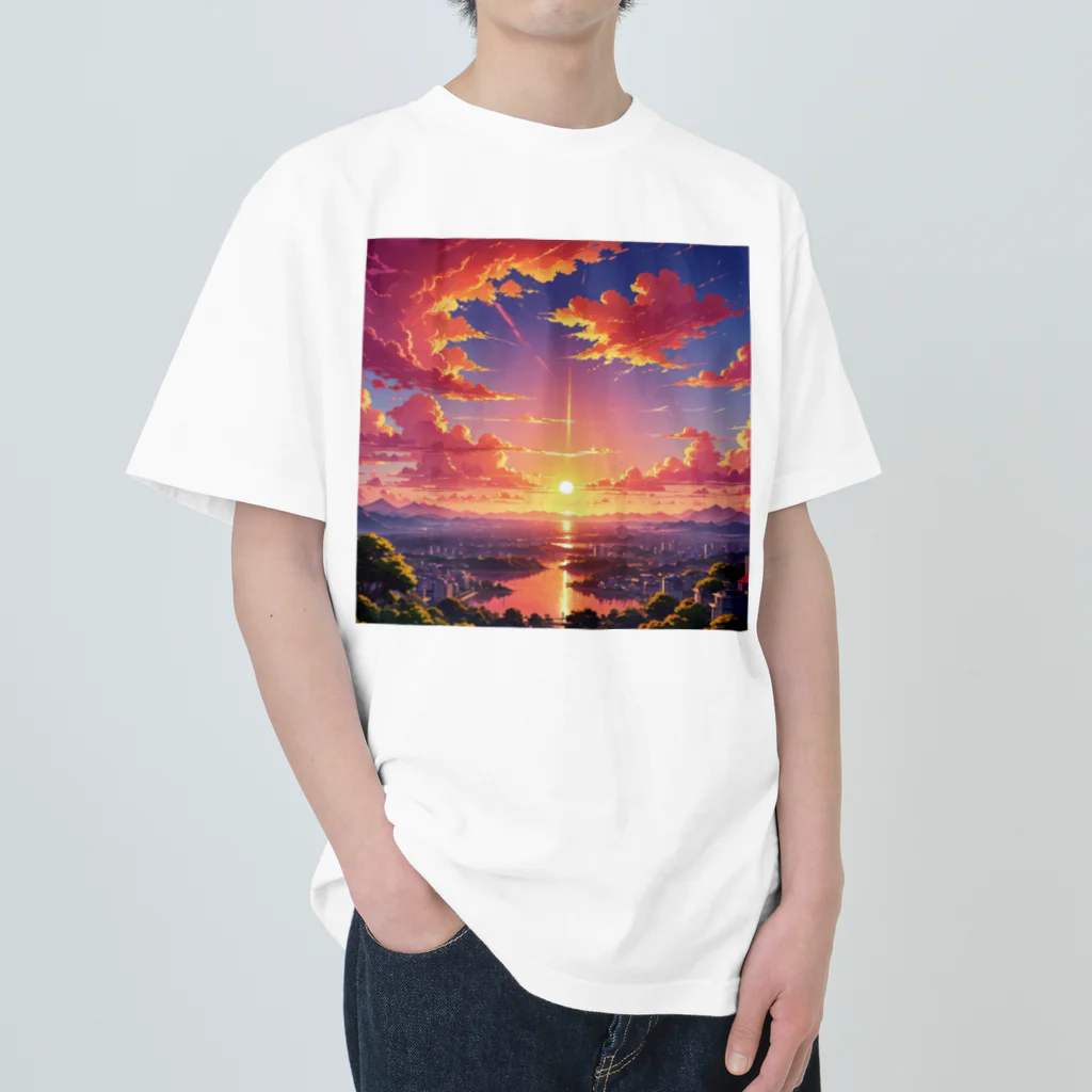 ikeikeikedaの街を照らす夕陽（景色シリーズ） ヘビーウェイトTシャツ