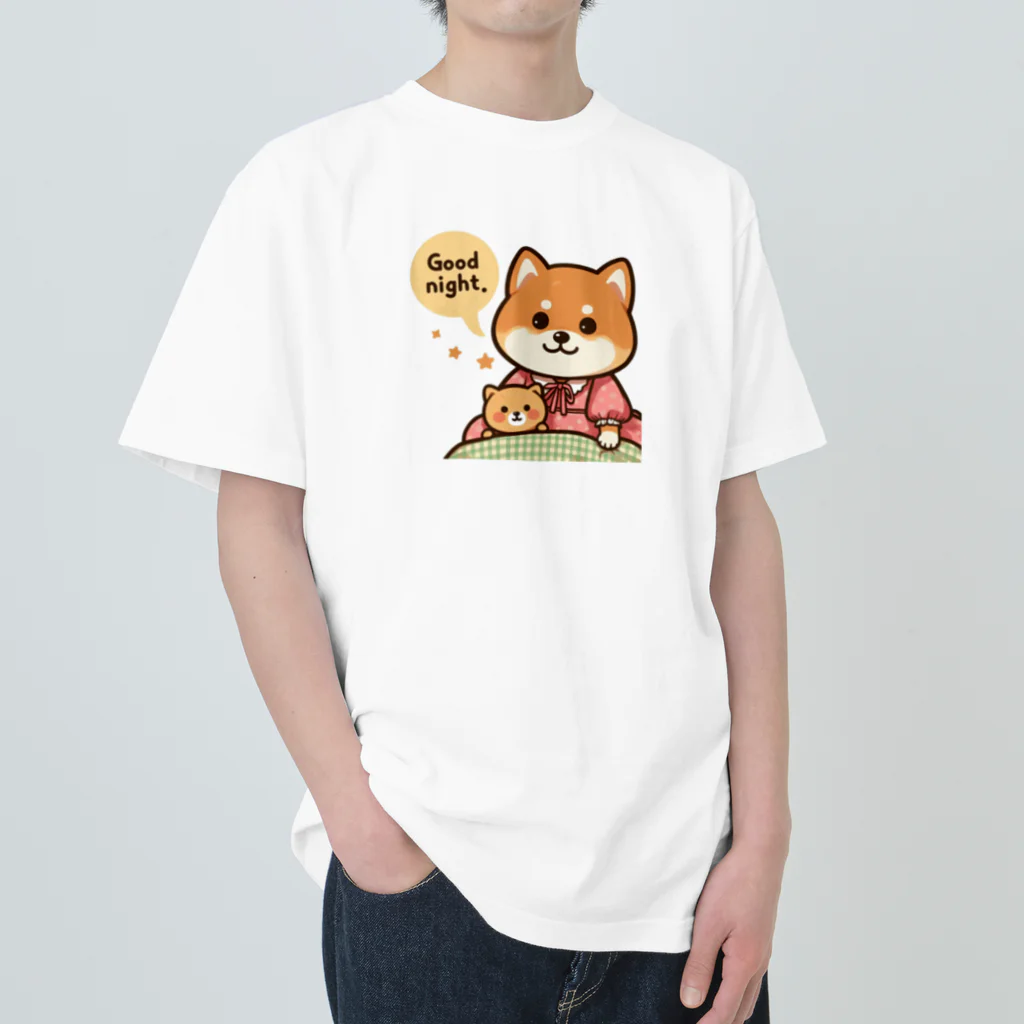 メアリーの今夜は可愛い柴犬スタンプで癒しの時間 ヘビーウェイトTシャツ