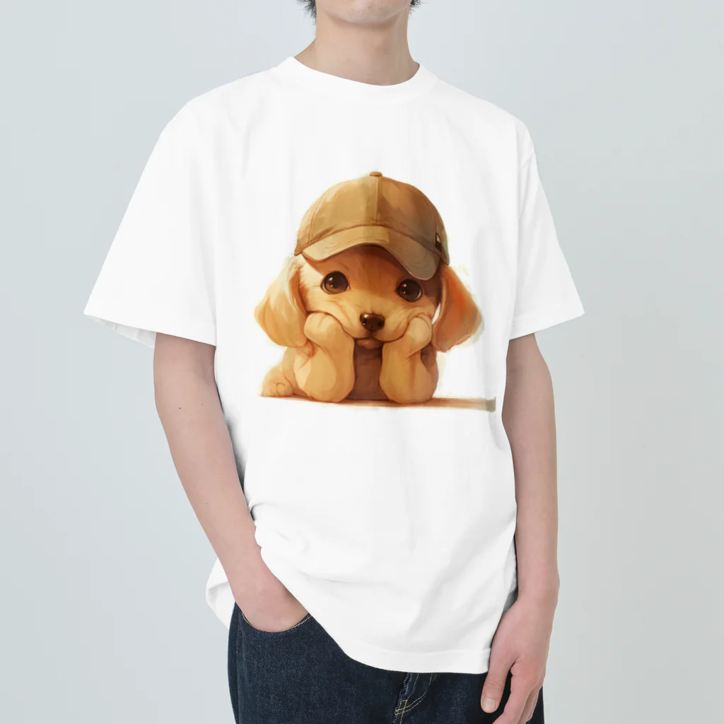 AQUAMETAVERSEのキャプをかぶった可愛い子犬 Marsa 106 ヘビーウェイトTシャツ