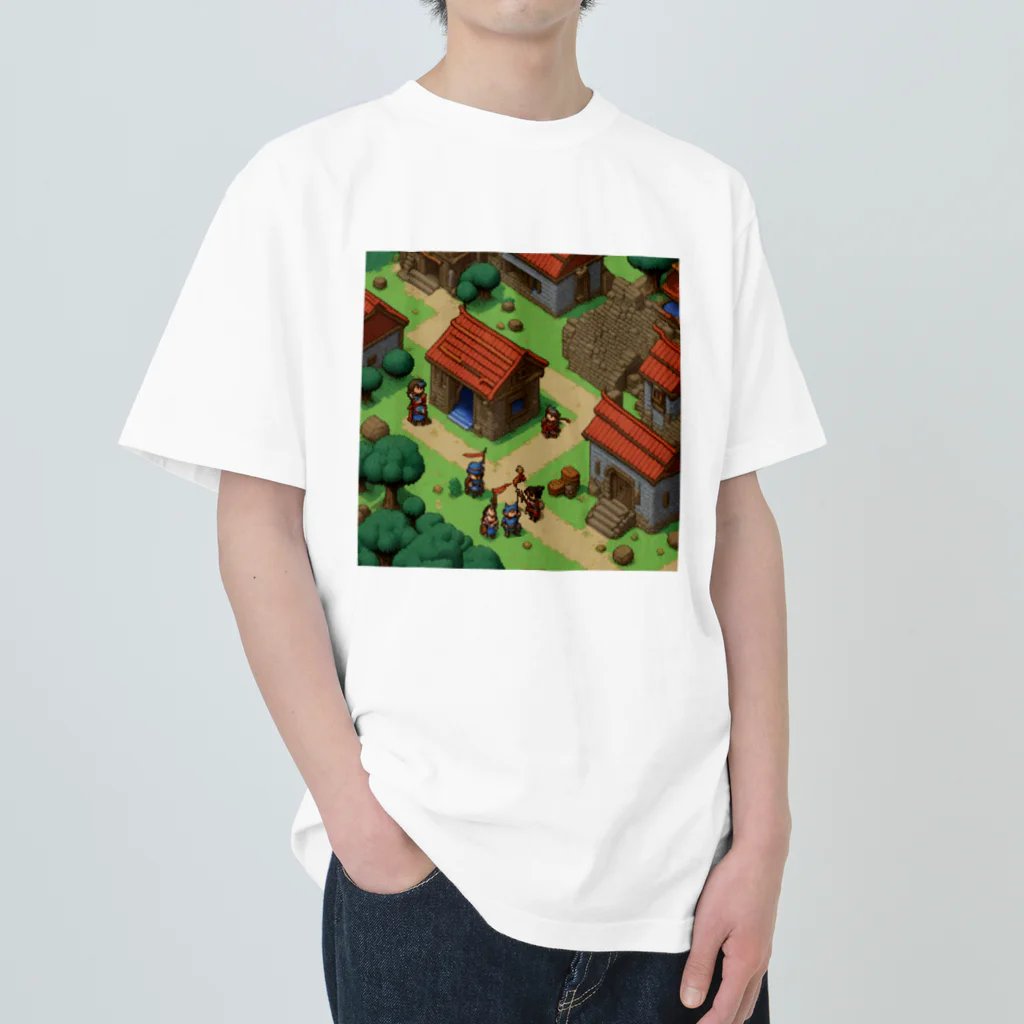 レトロゲームイラストのレトロゲードット絵ファミコン2 ヘビーウェイトTシャツ