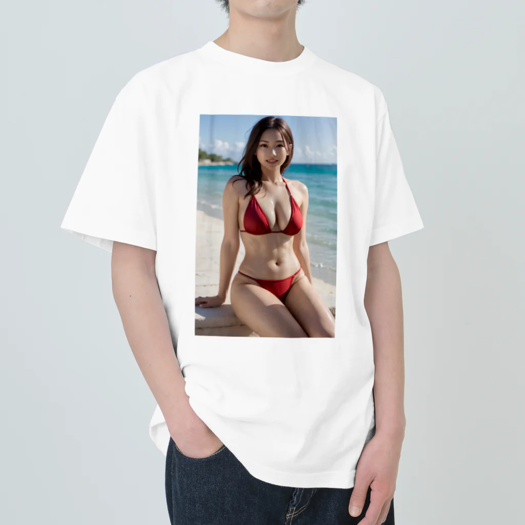 kamakirin011のAI美女の水着姿 002 ヘビーウェイトTシャツ