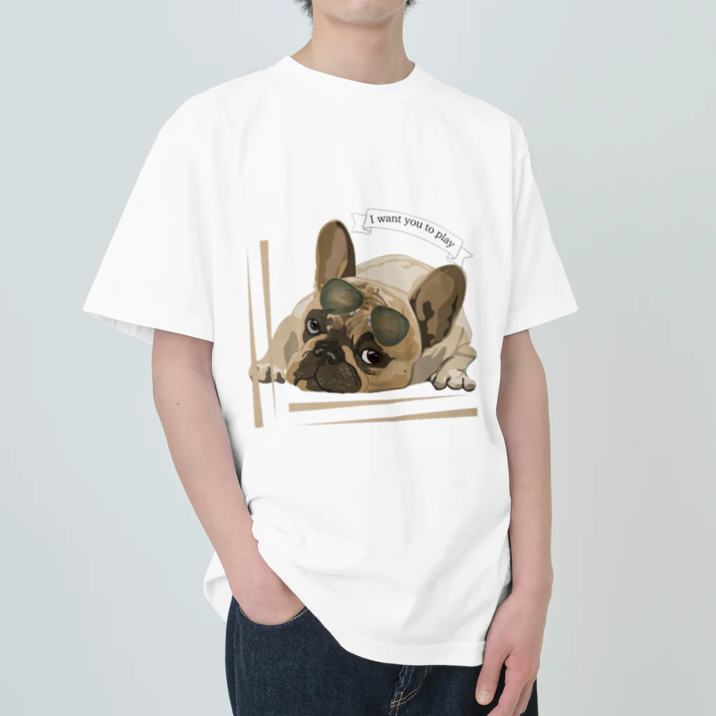 3dog_mamanの甘えて見つめるワンちゃん ヘビーウェイトTシャツ