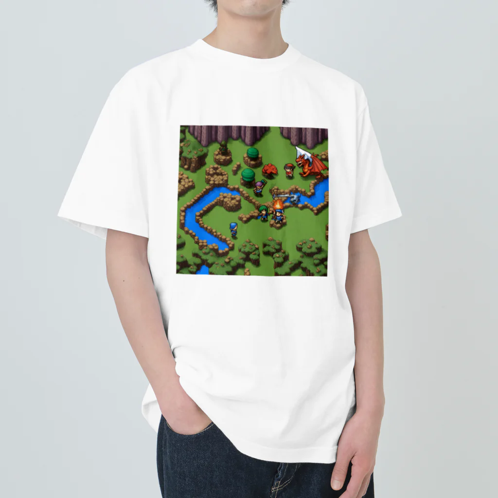 レトロゲームイラストのレトロゲードット絵ファミコン4 ヘビーウェイトTシャツ