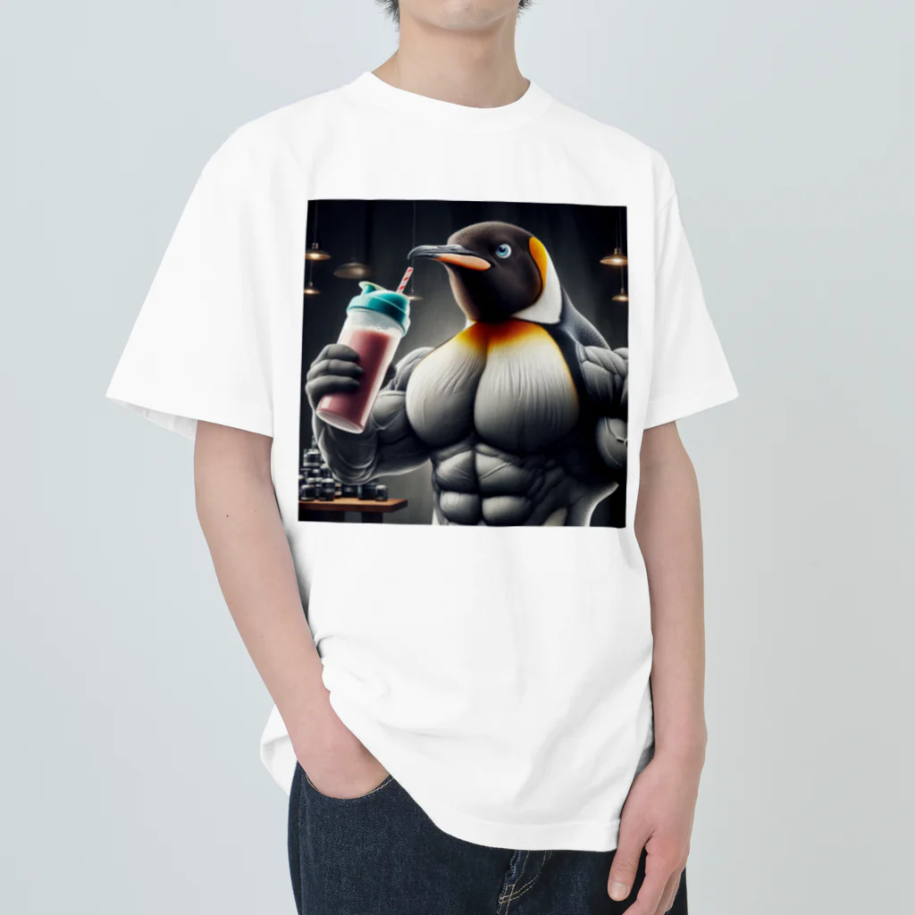 simlacrumのプロテインを飲むマッチョペンギン ヘビーウェイトTシャツ